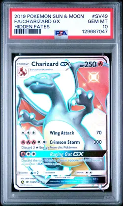 2019 POKEMON SUN & MOON HIDDEN FATES #SV49 FULL ART/CHARIZARD GX PSA 10 - Image 1
