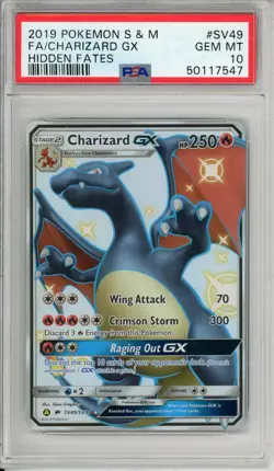 2019 POKEMON SUN & MOON HIDDEN FATES #SV49 FULL ART/CHARIZARD GX PSA 10 - Image 1
