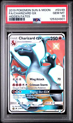2019 POKEMON SUN & MOON HIDDEN FATES #SV49 FULL ART/CHARIZARD GX PSA 10 - Image 1