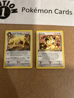 Dark Persian + Meowth 1st Edition Pokemon Card Lot Vintage WOTC - Image 1