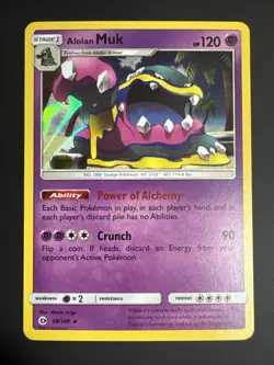 Pokemon TCG Alolan Muk Sun & Moon Base 58/149 Holo Card - LP - Image 1
