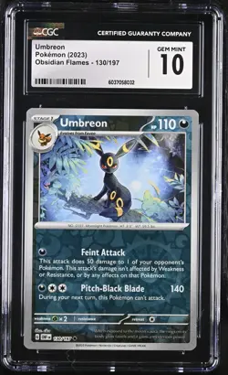 Umbreon CGC 10 Gem Mint – Obsidian Flames 130/197 Pokemon Card - Image 2