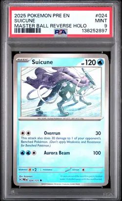 2025 POKEMON PRE EN-PRISMATIC EVOLUTIONS MASTER BALL REVERSE HOLO SUICUNE PSA 9 - Image 1