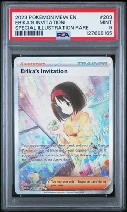 2023 POKEMON MEW EN-151 SPECIAL ILLUSTRATION RARE #203 ERIKA'S INVITATION PSA 9 - Image 1