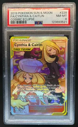 2019 Pokemon Sun & Moon Cosmic Eclipse Cynthia Caitlin #228/236 PSA 8 - Image 1