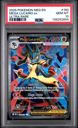 2025 POKEMON MEG EN-MEGA EVOLUTION ULTRA RARE #160 MEGA LUCARIO EX PSA 10 - Image 1