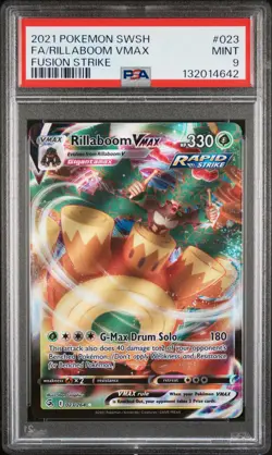 2021 POKEMON SWORD & SHIELD FUSION STRIKE #023 FULL ART/RILLABOOM VMAX PSA 9 - Image 1