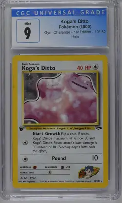 Koga's Ditto Pokemon 2000 Gym Challenge 1st Edition 10/132 Holo CGC 9 Mint - Image 1