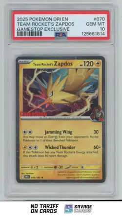 2025 Pokemon S&V - Destined Rivals GameStop Exclusive Team Rocket's Zapdos PSA - Image 1