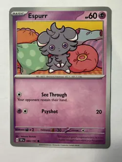 Espurr SV08: Surging Sparks 084/191 NM English Pokemon Card - Image 1