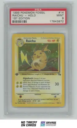 1999 Pokemon 1st Edition Fossil Holo Raichu PSA 9 #14/62 - Image 1