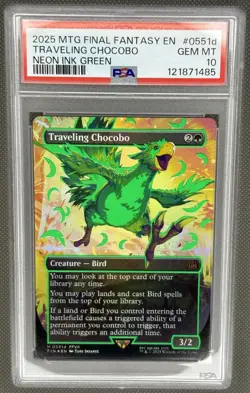 Traveling Chocobo - Foil - Borderless - Neon Ink Green PSA 10 MTG Final Fantasy - Image 1