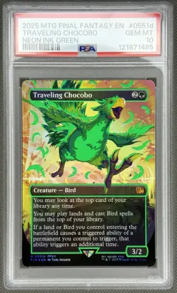 Traveling Chocobo - Foil - Borderless - Neon Ink Green PSA 10 MTG Final Fantasy - Image 2