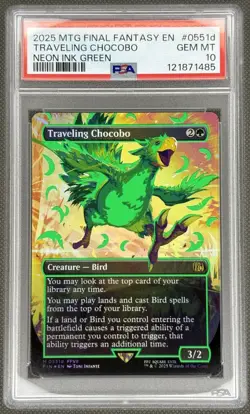 Traveling Chocobo - Foil - Borderless - Neon Ink Green PSA 10 MTG Final Fantasy - Image 3