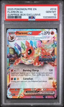 2025 Pokemon Prismatic Evolutions Flareon Ex Stamped Card #014/131 PSA 10 - Image 1