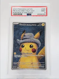 PIKACHU WITH GREY FELT HAT 2023 POKEMON X VAN GOGH #085 PSA 9 Q0004 - Image 1