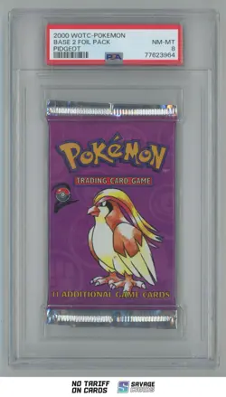 2000 Pokemon Base 2 Foil Booster Pack Pidgeot PSA 8 - Image 1