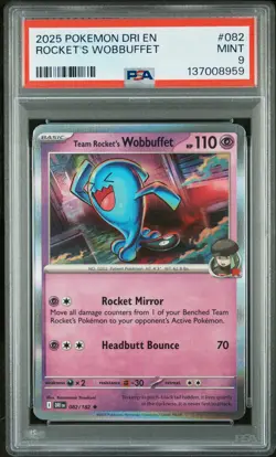 2025 POKEMON DRI EN-DESTINED RIVALS #082 TEAM ROCKET'S WOBBUFFET PSA 9 - Image 1