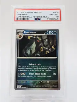 UMBREON 2025 POKEMON PRISMATIC MASTER BALL REVERSE HOLO 059/131 PSA 10 Q0004 - Image 1