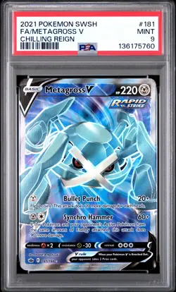 2021 POKEMON SWORD & SHIELD CHILLING REIGN #181 FULL ART/METAGROSS V PSA 9 - Image 1