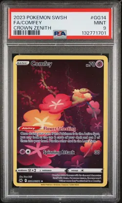 2023 POKEMON SWORD & SHIELD CROWN ZENITH #GG14 FULL ART/COMFEY PSA 9 - Image 1