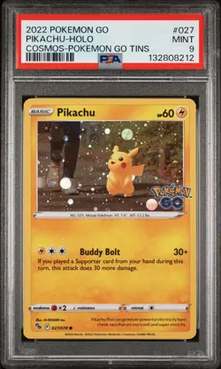 2022 POKEMON GO COSMOS-POKEMON GO TINS #027 PIKACHU-HOLO PSA 9 - Image 1