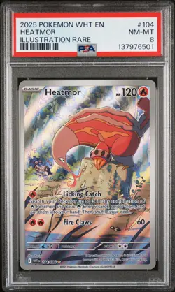 2025 POKEMON WHT EN-WHITE FLARE ILLUSTRATION RARE #104 HEATMOR PSA 8 - Image 1