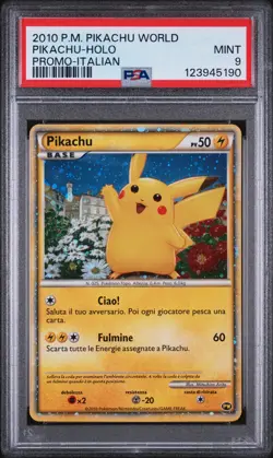 2010 POKEMON WORLD COLLection ITALIAN-DO NOT USE PIKACHU-HOLO PSA 9 - Image 1