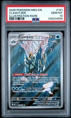 2025 Pokemon Mega MEG En Clawitzer Illustration Rare #141 PSA 10 Gem Mint - Image 1