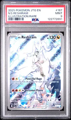 2025 POKEMON JTG EN-JOURNEY TOGETHER ILLUSTRATION RARE #167 N'S RESHIRAM PSA 9 - Image 1