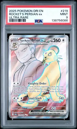2025 POKEMON DRI EN-DESTINED RIVALS ULTRA RARE TEAM ROCKET'S PERSIAN EX PSA 9 - Image 1