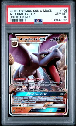 2019 POKEMON SUN & MOON UNIFIED MINDS #106 AERODACTYL GX PSA 10 - Image 1