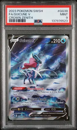 2023 POKEMON SWORD & SHIELD CROWN ZENITH #GG38 FULL ART/SUICUNE V PSA 9 - Image 1