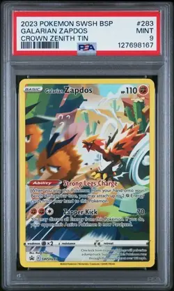 2023 Pokemon Galarian Zapdos SWSH283 Crown Zenith Tins Promo Holo PSA 9 - Image 1