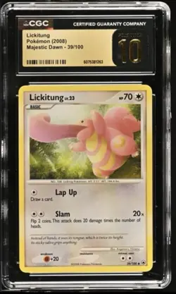 2008 Majestic Dawn Lickitung 39/100 Pokemon Card CGC 10 PRISTINE GOLD *LOW POP* - Image 1
