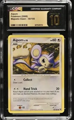 2008 Majestic Dawn Aipom 50/100 Pokemon Card CGC 10 PRISTINE GOLD *LOW POP* - Image 1