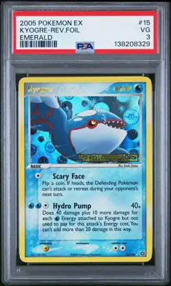 2005 POKEMON EX EMERALD #15 KYOGRE-REVERSE FOIL PSA 3 - Image 1