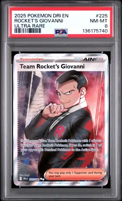 2025 POKEMON DRI EN-DESTINED RIVALS ULTRA RARE #225 TEAM ROCKET'S GIOVANNI PSA 8 - Image 1