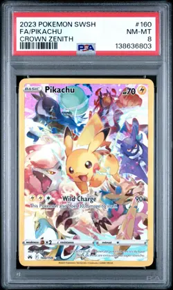 2023 Pokemon Sword & Shield SWSH Full Art Pikachu Crown Zenith #160 PSA 8 NM-MT - Image 1