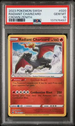 2023 POKEMON SWORD & SHIELD CROWN ZENITH #020 RADIANT CHARIZARD PSA 10 - Image 1