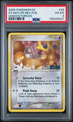 2005 POKEMON EX UNSEEN FORCES #32 STANTLER-REVERSE FOIL PSA 4 - Image 1