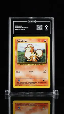 Pokemon Growlithe 28/102 Base Set - TAG 9 - Vintage WotC - Image 1