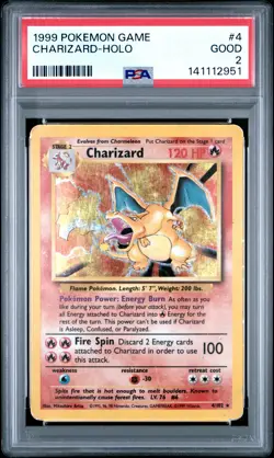 1999 POKEMON BASE SET UNLIMITED #4 CHARIZARD-HOLO PSA 2 - Image 1