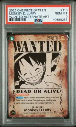 2025 ONE PIECE CARRYING ON HIS WILL WANTED ALT ART #118 MONKEY D. LUFFY PSA 10 - Image 1