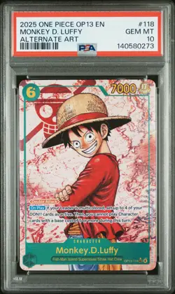 2025 ONE PIECE OP13-CARRYING ON HIS WILL ALTERNATE ART MONKEY D. LUFFY PSA 10 - Image 1
