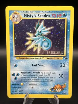 Pokemon TCG Misty's Seadra Holo Rare Gym Heroes Prerelease 9/132 - Image 1