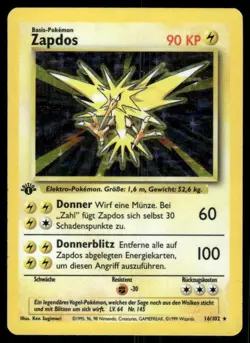 Pokemon Tcg 1st Edition Zapdos 16/102 LP Holo Rare Base Set GERMAN - Image 1