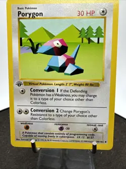 1999 Pokemon TCG Porygon Base Set 1st Edition Shadowless Uncommon 39/102 LP / NM - Image 3