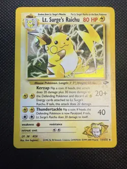 Pokemon TCG Lt. Surge's Raichu Holo Unlimited Rare Card Gym Challenge 11/132 - Image 2