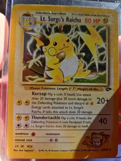 Pokemon TCG Lt. Surge's Raichu Holo Unlimited Holo Rare Card 11/132 LP+ - Image 2